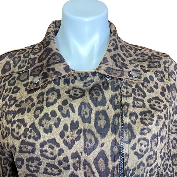 FATE AND FORTUNE Leopard Jacket Cheetah Print Zipper Moto Brown Womens Medium - Picture 3 of 10